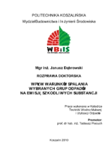 Wpływ warunków spalania wybranych grup odpadów na emisję szkodliwych substancji : rozprawa doktorska