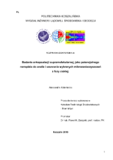 Investigation of supramolecular encapsulation as potential tool for analysis and removal of selected micropollutants from liquid phases : doctoral dissertation