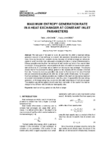 Maximum entropy generation rate in a heat exchanger at constant inlet parameters