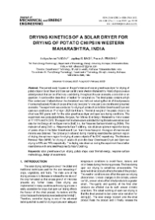 Drying kinetics of a solar dryer for drying of potato chips in Western Maharashtra, India