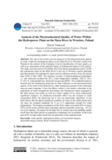 Analysis of the physicochemical quality of water within the hydropower plant on the Ślęza River in Wrocław, Poland
