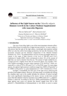 Influence of the light source on the Chlorella vulgaris biomass growth in the culture medium supplemented with anaerobic digestate