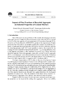 Impact of fine fractions of recycled aggregate on selected properties of cement mortars