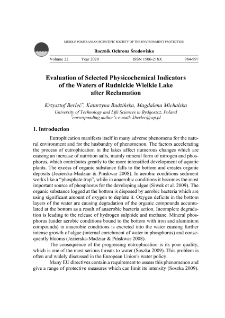 Evaluation of selected physicochemical indicators of the waters of Rudnickie Wielkie lake after reclamation