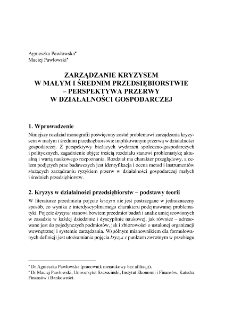 Zarządzanie kryzysem w małym i średnim przedsiębiorstwie - perspektywa przerwy w działaności gospodarczej