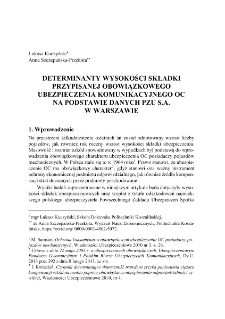 Determinanty wysokości składki przypisanej obowiązkowego ubezpieczenia komunikacyjnego OC na podstawie danych PZU S.A. w Warszawie