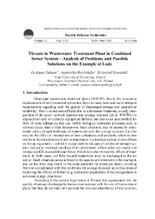 Threats to wastewater treatment plant in combined sewer system – analysis of problems and possible solutions on the example of Lodz