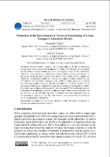 Protection of the Environment in terms of functioning of urban transport. Literature review
